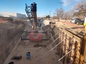 A large crane in a ditch